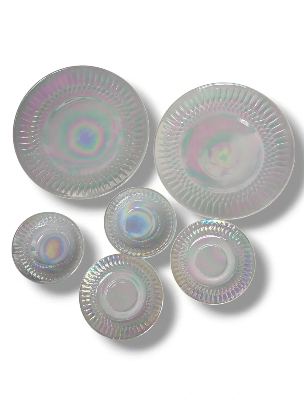 FEDERAL GLASS Moonglow Iridescent Dishes Set of Six VINTAGE